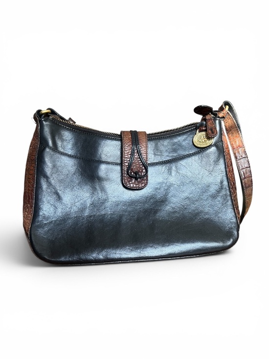 Brahmin Handbags - Brahmin Vintage Black Leather Croc Trim Shoulder Bag Crossbody
